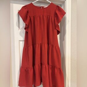 Rust Red Tiered Babydoll Dress